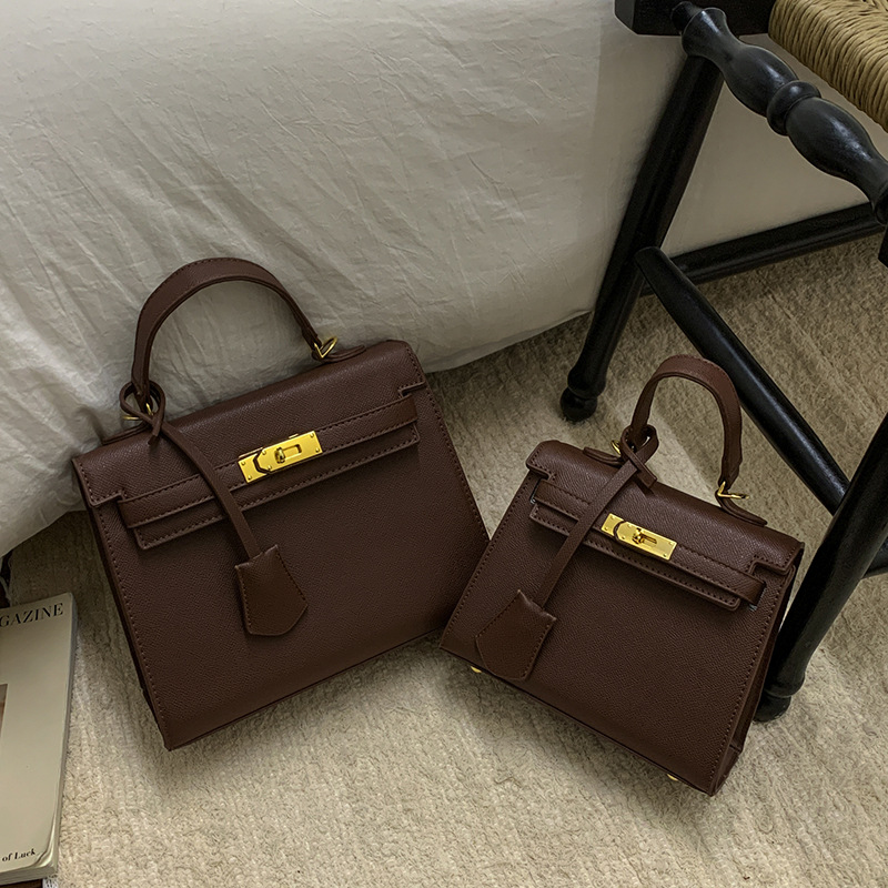 Cross border new large capacity lychee patterned Kelly platinum bag for commuting, fashionable and versatile, trendy crossbody single shoulder handbag