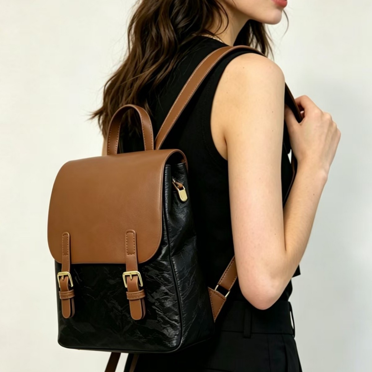 New color blocking backpack 2025 large capacity fashionable versatile casual bag European and American retro multi-purpose backpack shoulder bag