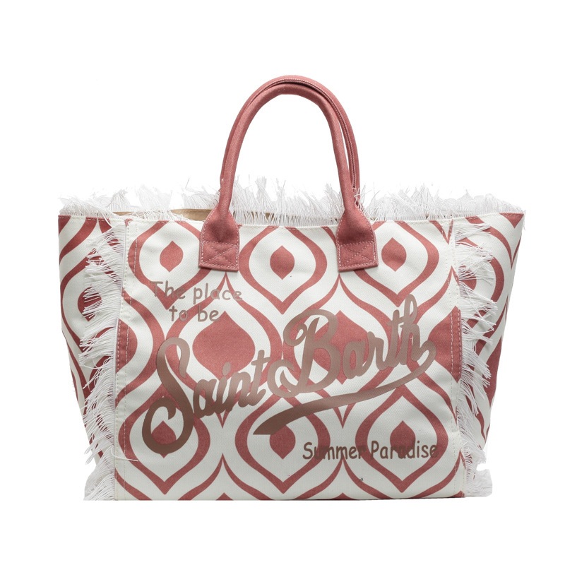 Cross border European and American handmade tassel beach canvas bag for women, 2026 new printed tote bag, large capacity shoulder bag Cross border European and American handmade tassel beach canvas bag for women, 2026 new printed tote bag, large capacity shoulder bag