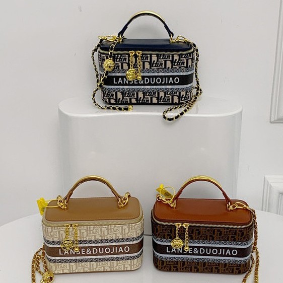 French style floral handbag, women's light luxury single shoulder box, small square bag, niche design, mini crossbody chain bag