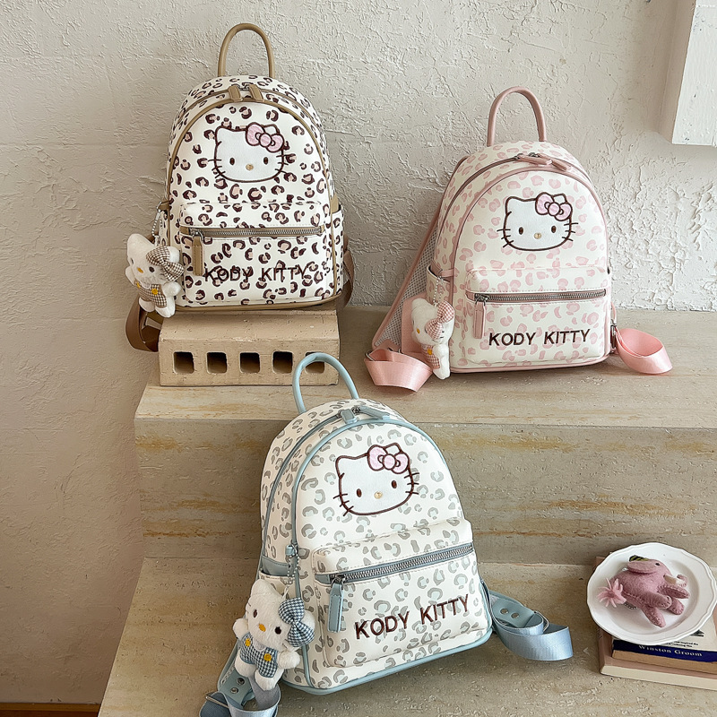 Korean version Instagram cute KT cat backpack autumn and winter new item girl heart cartoon leopard print large capacity travel backpack
