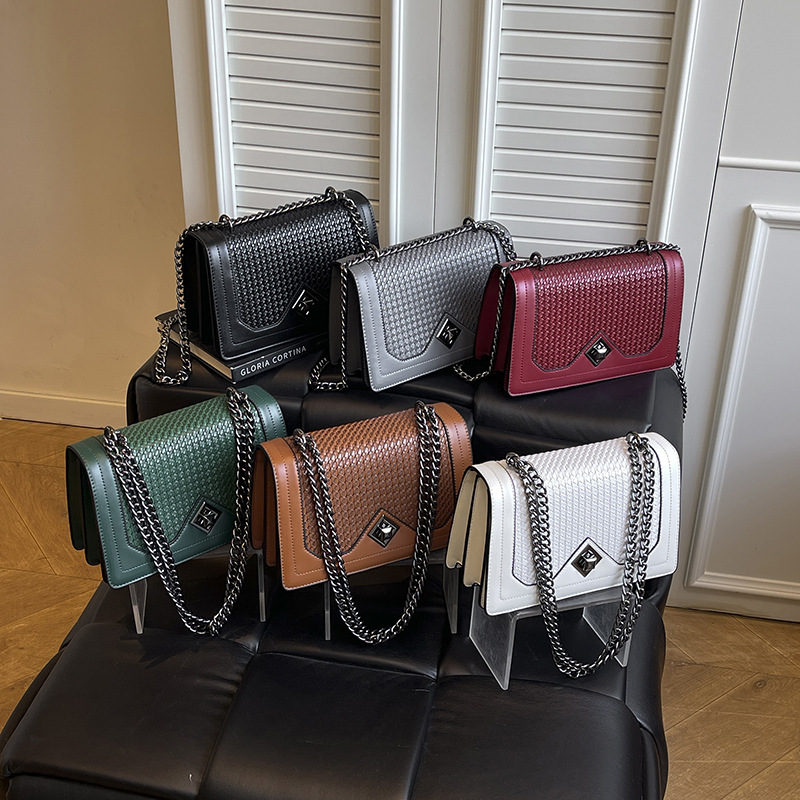 European and American retro single shoulder chain bag woven texture women's bag urban elegant cross-border trendy and niche design women's bag
