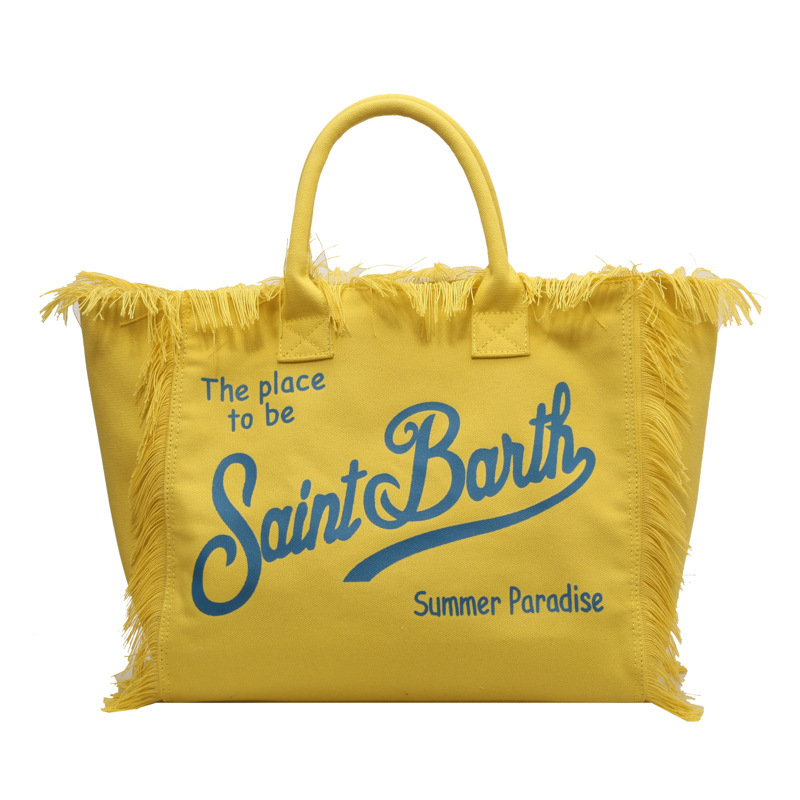 Cross border European and American handmade tassel beach canvas bag for women, 2026 new printed tote bag, large capacity shoulder bag Cross border European and American handmade tassel beach canvas bag for women, 2026 new printed tote bag, large capacity shoulder bag