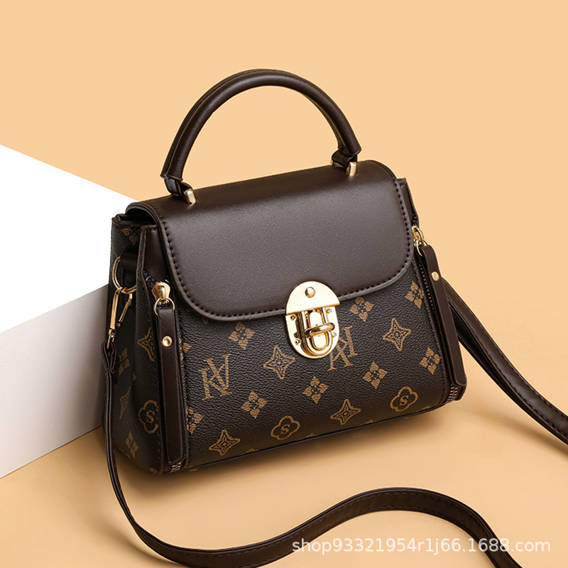 2026 Cross border New Vintage Old Flower Small Square Bag, Women's Fashion Lock Bag, High Texture Shoulder Cross Shoulder Bag