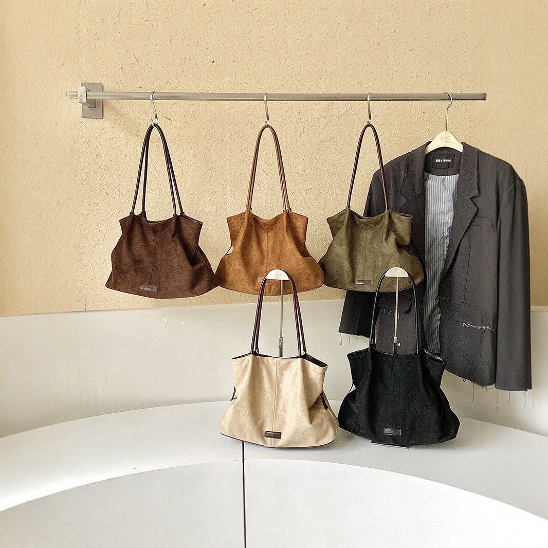 Bags2026 New Retro Suede Tote Bag for Women, Large Capacity Single Shoulder Underarm Bag, Commuter Versatile Handbag