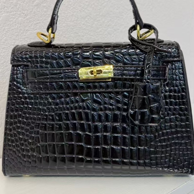 2026 bag crocodile pattern new second-generation shoulder crossbody bag Kelly handbag women's bag classic and atmospheric