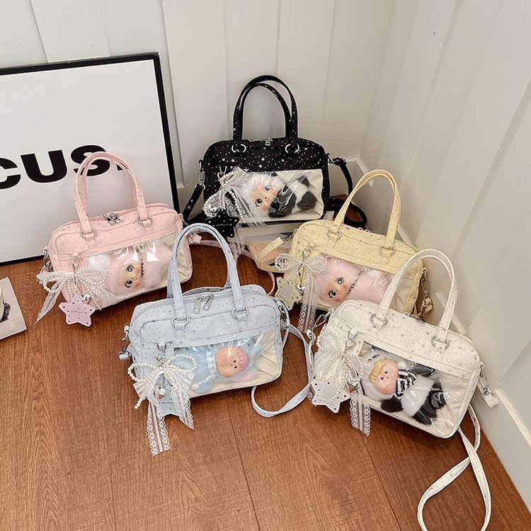 Cute Wave Dot Transparent Pain Bag for Women anime Large Capacity Student Crossbody Bag College Style Leisure Versatile Shoulder Bag