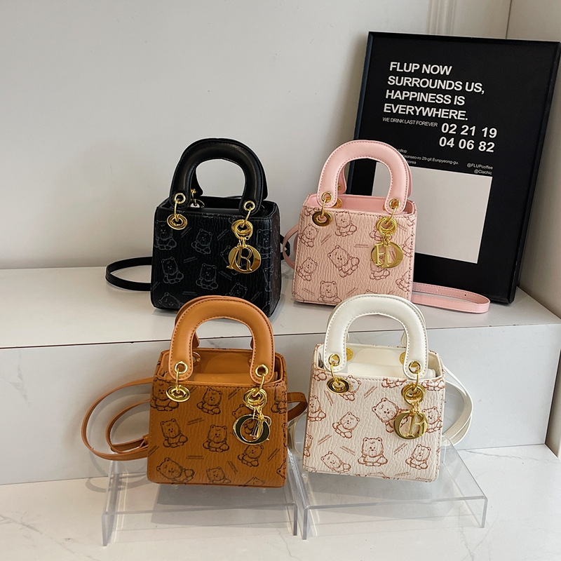 Cross border printed teddy bear handbag, women's high-end Daifei bag, fashionable retro small square bag, single shoulder crossbody bag, bags