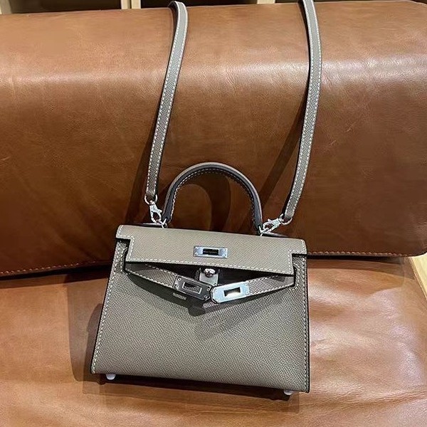 Made of genuine leather, second-generation mini Kelly bag for women 2023, new high-end, light luxury women's bag, versatile single shoulder crossbody small bag