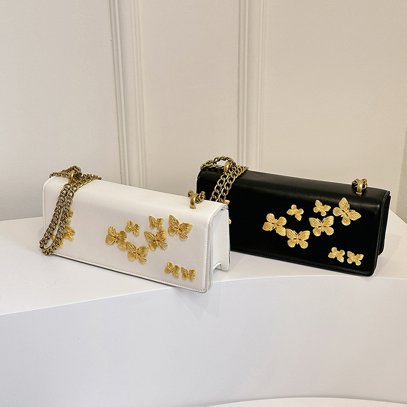 Bags new fashionable and simple small square bag, metal butterfly chain women's bag, high-quality crossbody bag, cross-border shoulder bag