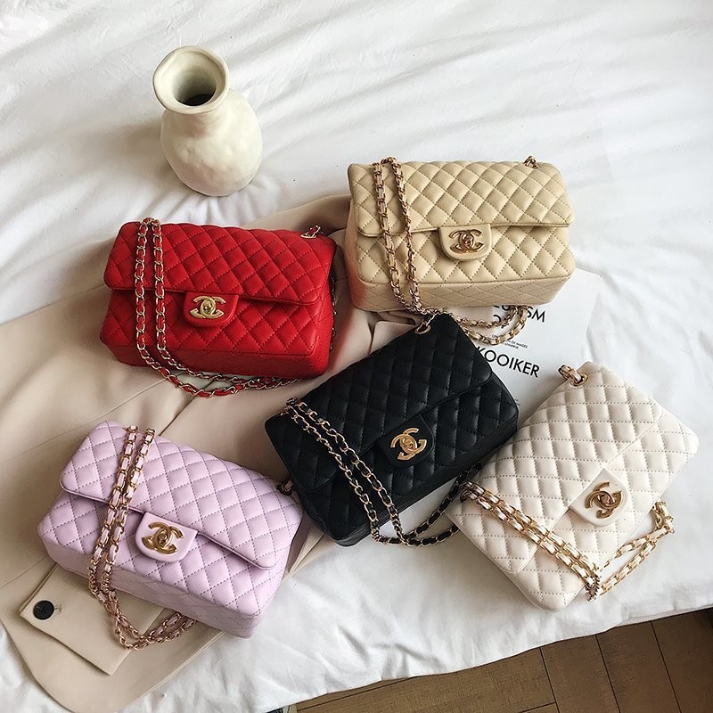 Cross border bag women 2026 new fashionable diamond grid chain embroidery thread popular women's bag high texture single shoulder crossbody bag