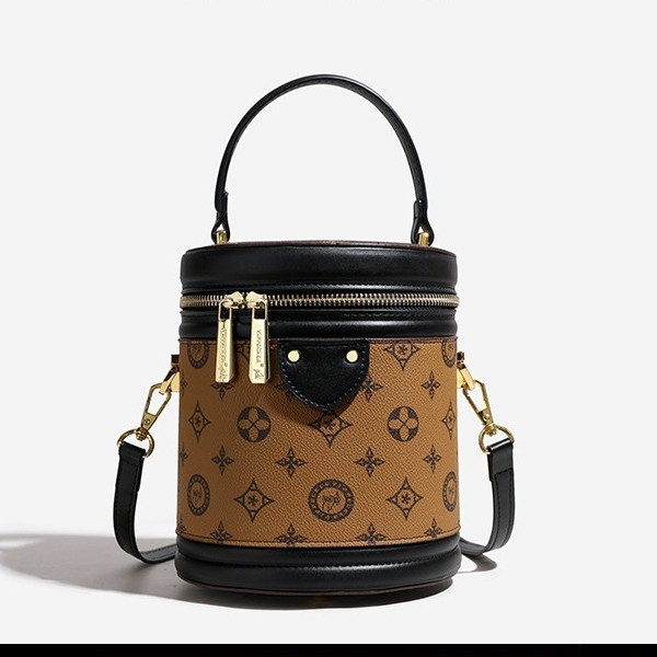 25 New Fashionable and Versatile Old Flower Wealth Bucket Round Bucket Bag Handheld Single Shoulder Cross Shoulder Bucket Women's Bag Wholesale Cross border Trend