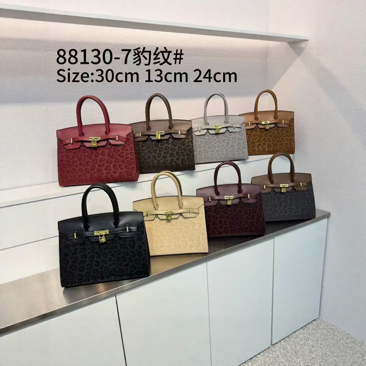 2026 new leopard print spliced platinum bag 30cm high-end leather women's bag fashion handbag shoulder cross