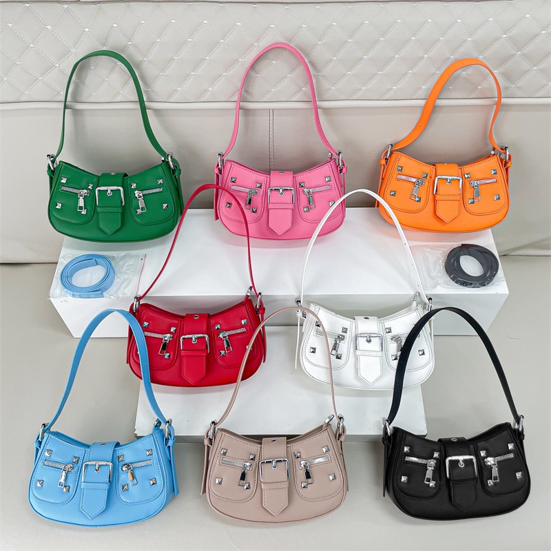 Cross border women's bag 2024 new small bag women's fashionable versatile motorcycle bag retro trend single shoulder crossbody bag bags