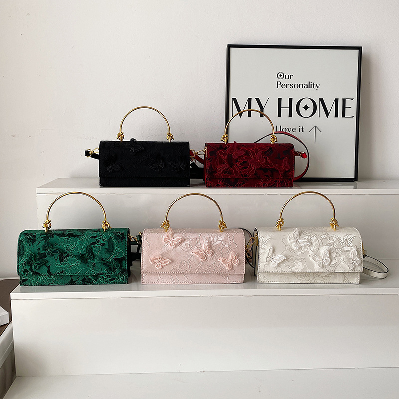 2026 autumn new three-dimensional butterfly embroidery European and American style fashionable and simple single shoulder crossbody handbag for women