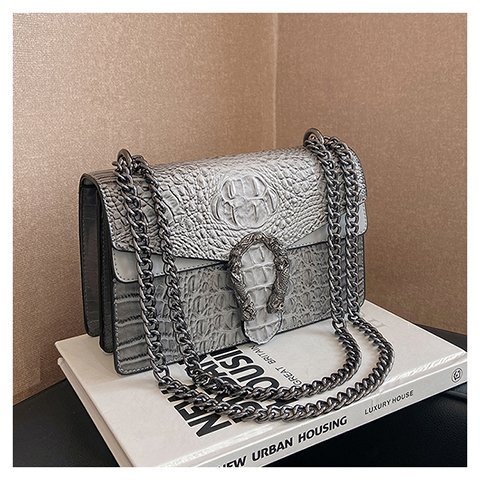 Bags Cross border Women's Bag 2026 New Luxury Chain Cross Shoulder Bag European and American Retro Crocodile Pattern Small Square Bag