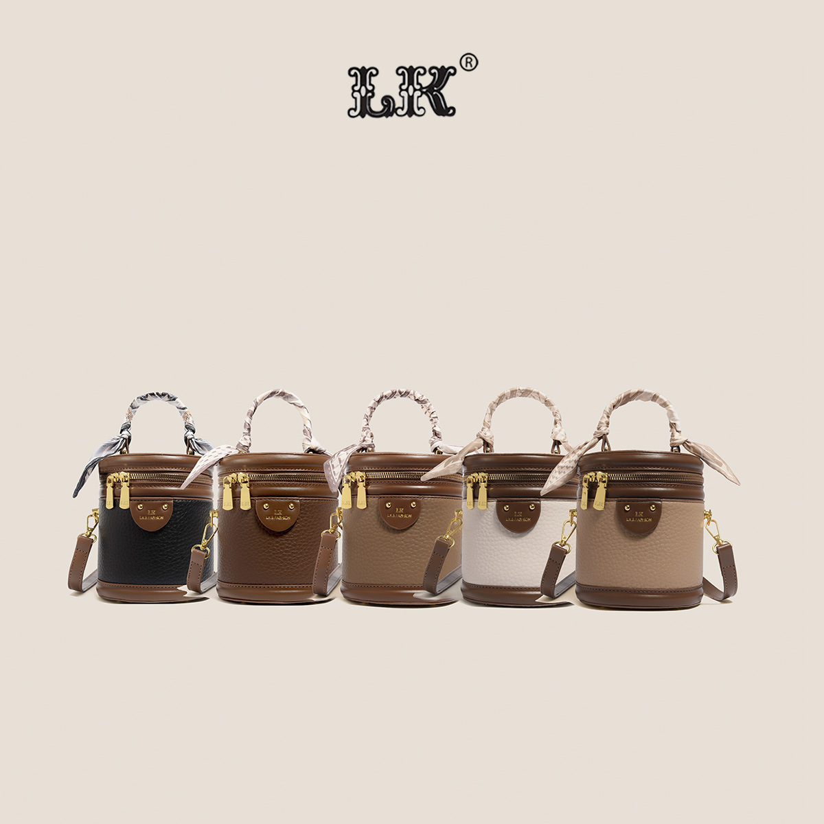 2026 new cylindrical bag, women's scarf decoration crossbody bag, retro hand-held small water bucket, foreskin single shoulder mobile phone bag
