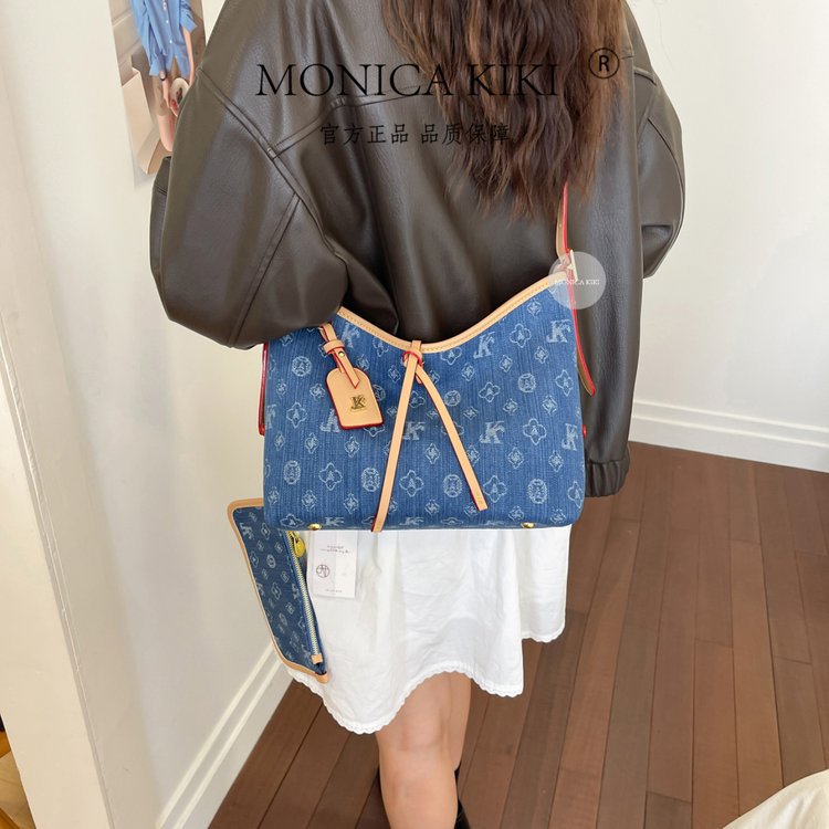 2026 Autumn Denim Printed Flower Tote Special Bag for Daily Single Shoulder and Cross Shoulder Use