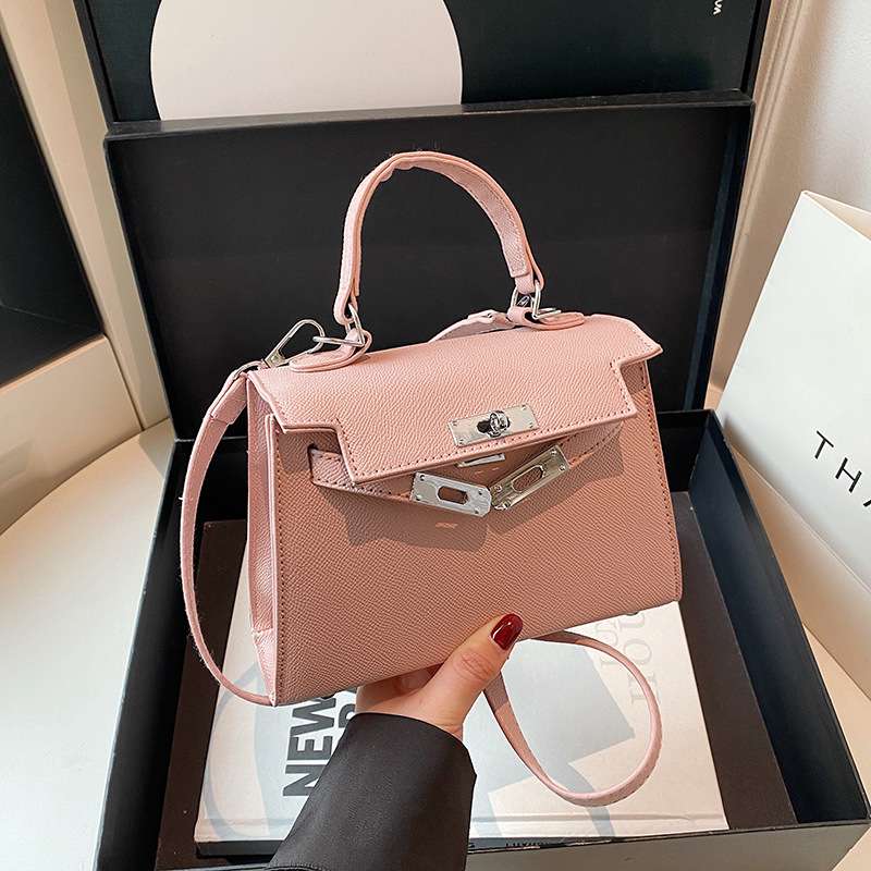 Texture Lock Handheld Small Square Bag for Women, 2026 Autumn New Collection, Classic Single Shoulder Crossbody Bag, Fashion Kelly Bag, Trendy
