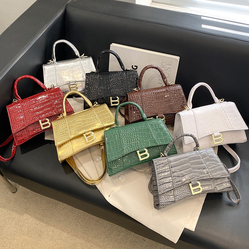 Cross border women's bag 2026 new style trendy small square bag crocodile pattern hourglass bag retro single shoulder crossbody bag