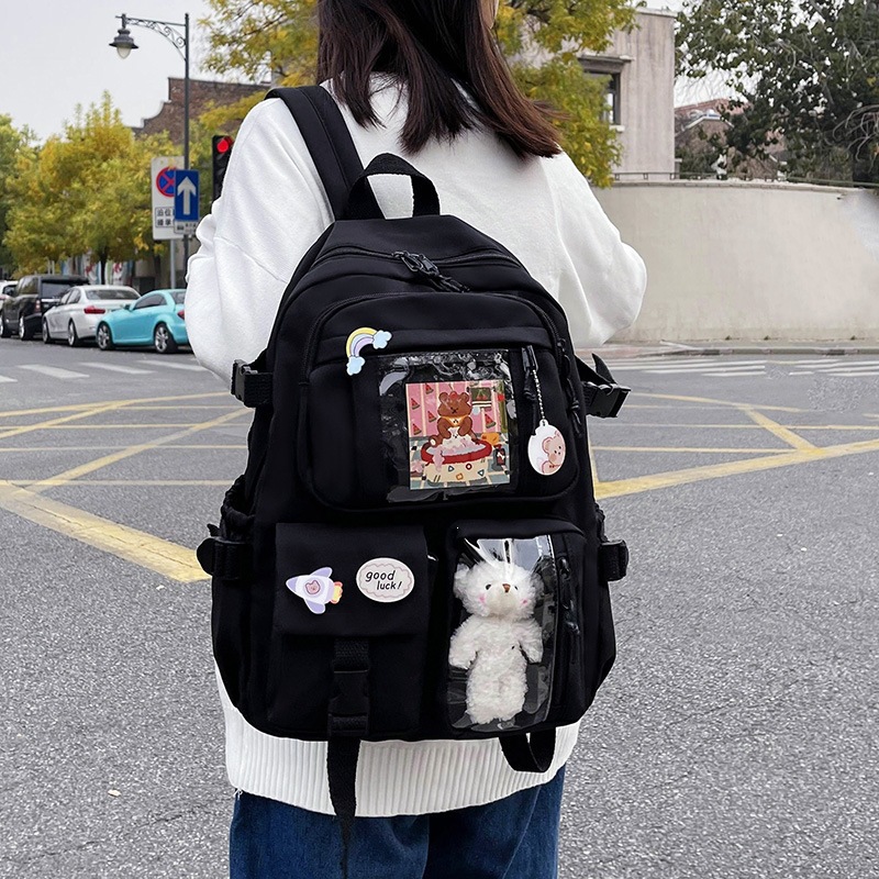 Backpack ins niche retro pain bag solid color fresh canvas backpack casual backpack middle school student cute backpack