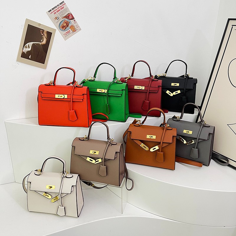 Cross border texture hand-held Kelly bag 2026 spring/summer new item European and American retro popular lychee pattern single shoulder crossbody women's bag