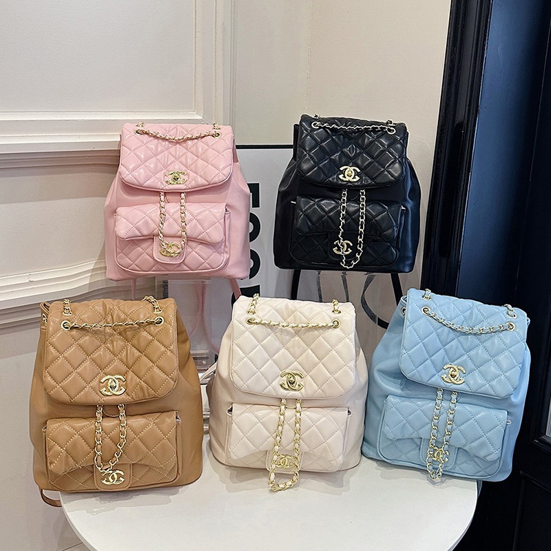 Cross border women's bag 2026 new fashionable small fragrance style diamond grid embroidery thread chain backpack large capacity commuting backpack