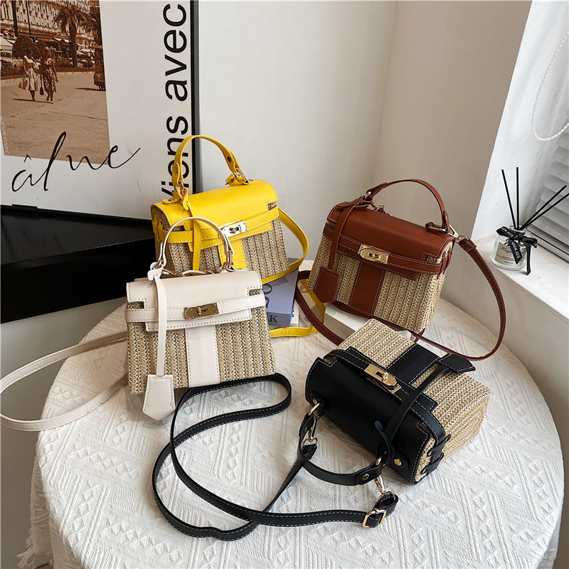Foreign trade women's bag 2026 new handmade rattan woven handbag trendy and fashionable summer straw woven hand-held small square bag