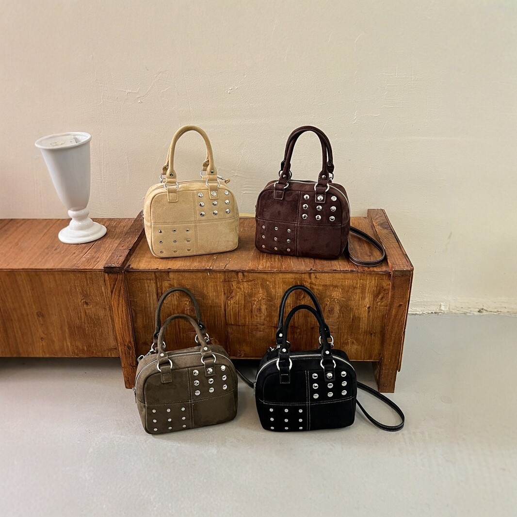 Bags2026 New Cross border Bag Retro Rivet Splicing Women's Bag Fashion Versatile Suede Handheld Single Shoulder Crossbody Bag