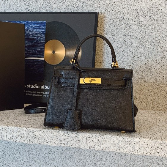 Made of genuine leather, second-generation mini Kelly bag for women 2023, new high-end, light luxury women's bag, versatile single shoulder crossbody small bag