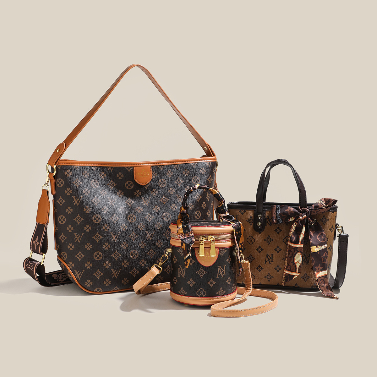 Cross border Old Flower Bear Wealth Bucket Vegetable Basket Tote Bag 2024 New Printed Handbag Crossbody Bag