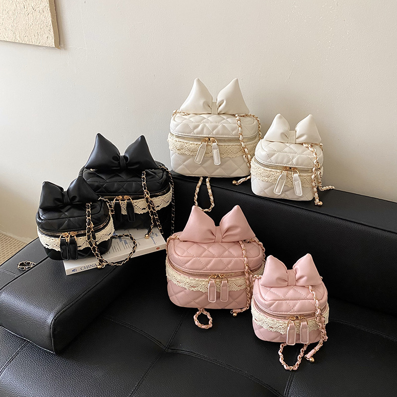 Bags bow style diamond grid chain crossbody bag versatile cute rabbit super hot lace mini Korean small shoulder bag