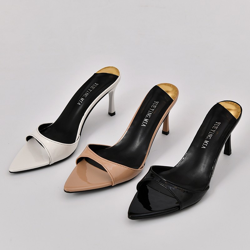 European and American style plus size pointed sandals for women in summer 2026, new one word fashionable high-heeled slippers, sexy high-heeled shoes