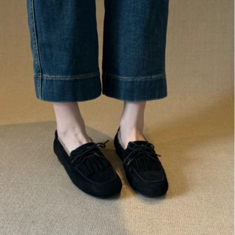 Retro and versatile Le Fu shoes for women, 2026 autumn and winter, suede, tassel, soft sole with plush insulation, one foot flat single shoe Retro and versatile Le Fu shoes for women, 2026 autumn and winter, suede, tassel, soft sole with plush insulation, one foot flat single shoe