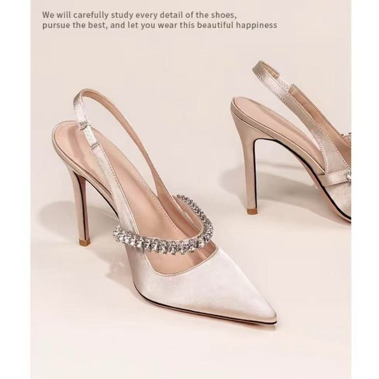 French nude satin pointed high-heeled sandals for women, spring and summer new style fairy style toe sandals, versatile high-heeled shoes