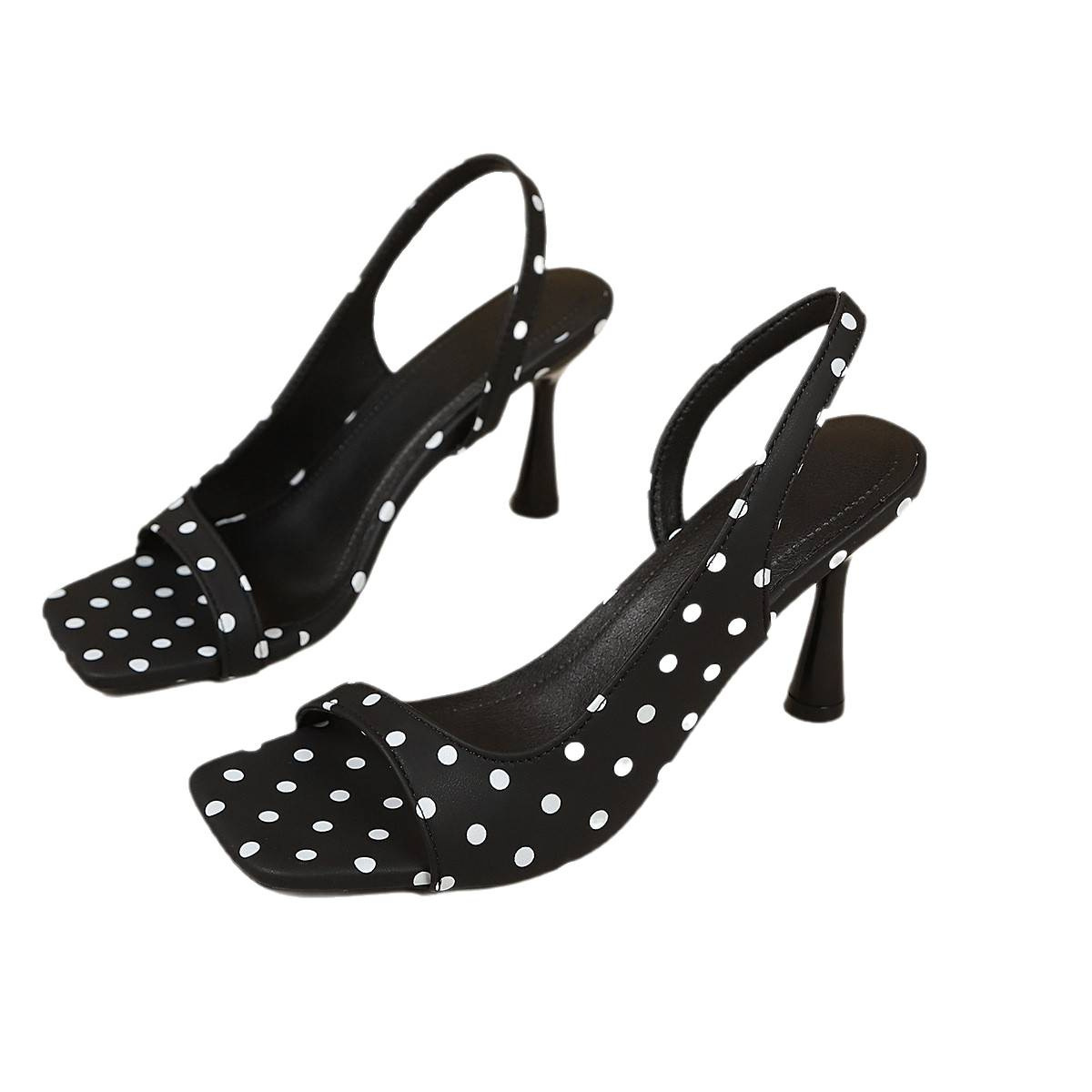 High heels, polka dot, fish mouth sandals, women's 2026 summer new item, wine glass and foreign trade women's shoes, side empty, oversized, cross-border High heels, polka dot, fish mouth sandals, women's 2026 summer new item, wine glass and foreign trade women's shoes, side empty, oversized, cross-border