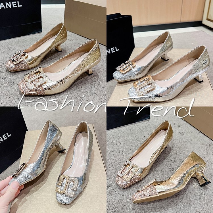 Luxury rhinestone square toe high heels, 2026 autumn new item, professional spliced buckle, shallow mouth fashion, medium and coarse follow-up shoes for women Luxury rhinestone square toe high heels, 2026 autumn new item, professional spliced buckle, shallow mouth fashion, medium and coarse follow-up shoes for women