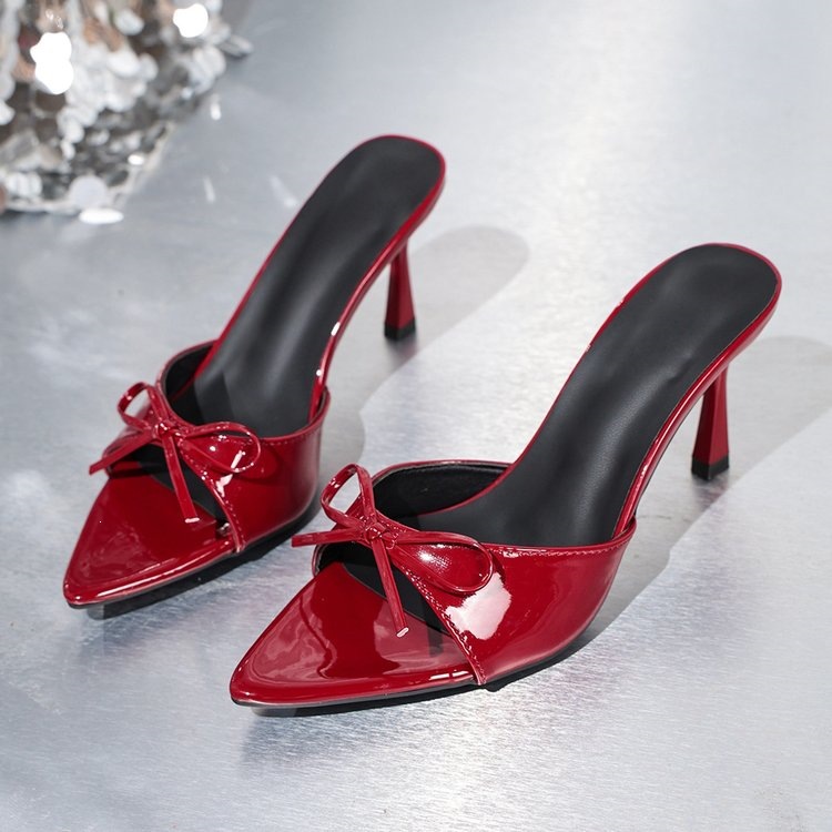 Cross border exclusive for 2026 new pointed toe open toe straight strap high-heeled shoes, foreign trade bow, thin heel, cool drag, women's trend