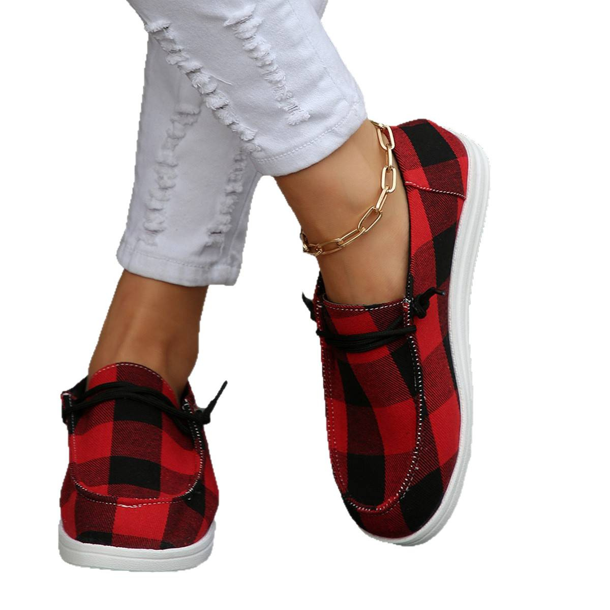 2026 Summer New Foreign Trade Women's Shoes Cross border Large Size Cross border Leisure Red Grid Fashion One Step Shoes for Women 2026 Summer New Foreign Trade Women's Shoes Cross border Large Size Cross border Leisure Red Grid Fashion One Step Shoes for Women