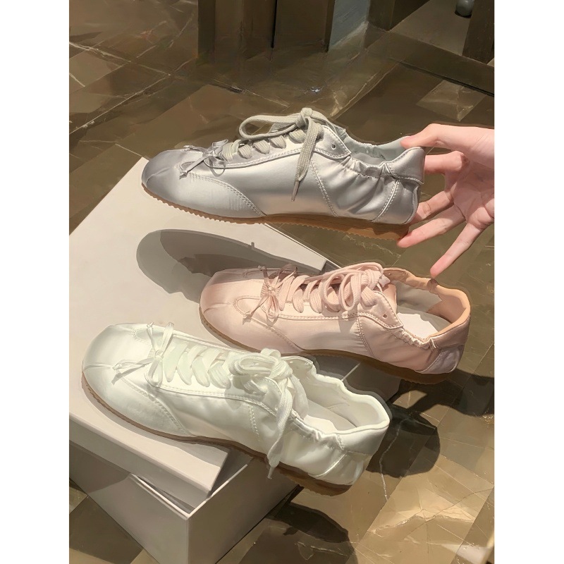 Wishing girl bow ballet training shoes for women 2026 summer new sports and leisure shoes retro silk white shoes