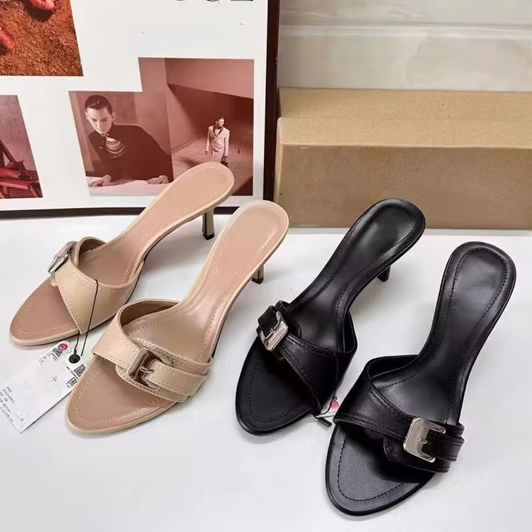 ZA's same style cool slippers for women's outdoor wear in summer, new women's shoes with buckle decoration, fine middle heel, M ü ller shoes, cool slippers ZA's same style cool slippers for women's outdoor wear in summer, new women's shoes with buckle decoration, fine middle heel, M ü ller shoes, cool slippers