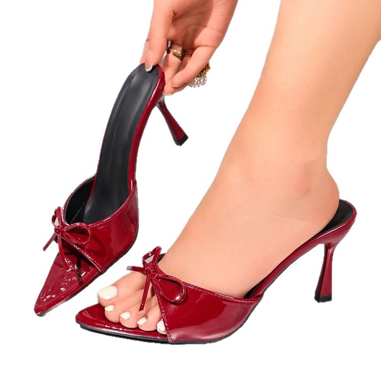 Cross border exclusive for 2026 new pointed toe open toe straight strap high-heeled shoes, foreign trade bow, thin heel, cool drag, women's trend Cross border exclusive for 2026 new pointed toe open toe straight strap high-heeled shoes, foreign trade bow, thin heel, cool drag, women's trend