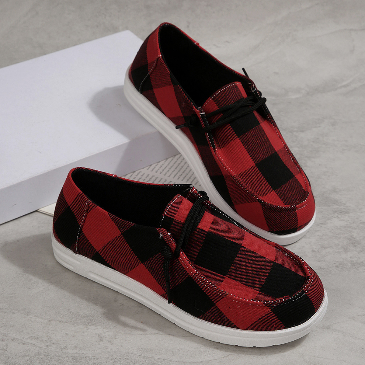 2026 Summer New Foreign Trade Women's Shoes Cross border Large Size Cross border Leisure Red Grid Fashion One Step Shoes for Women 2026 Summer New Foreign Trade Women's Shoes Cross border Large Size Cross border Leisure Red Grid Fashion One Step Shoes for Women