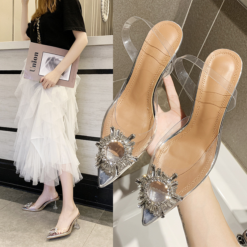 High heeled sandals for women in the summer of 2025, with a new style of toe cover and PVC sexy metal decoration. Lady shoes are fashionable