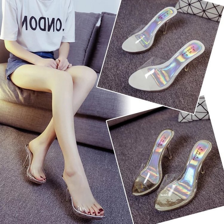 High heeled sandals for women in the summer of 2026, slim and sexy. Ladies slippers 2020 PVC transparent