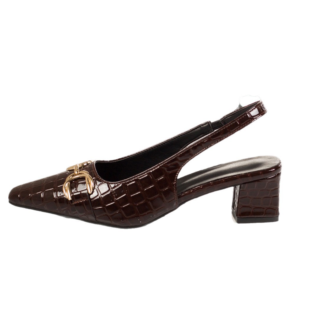 Baotou Cross border Foreign Trade Women's Shoes Sandals Women's 2026 Summer New Style Rear Hollow Metal Buckle Grid Rear Tripping Strap Middle Heel Baotou Cross border Foreign Trade Women's Shoes Sandals Women's 2026 Summer New Style Rear Hollow Metal Buckle Grid Rear Tripping Strap Middle Heel