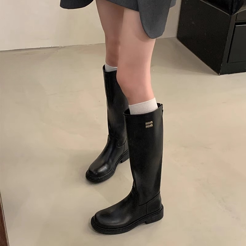 2026 winter new Korean version soft leather versatile round toe high boots, not over the knee knight boots, large waist zipper long boots for women