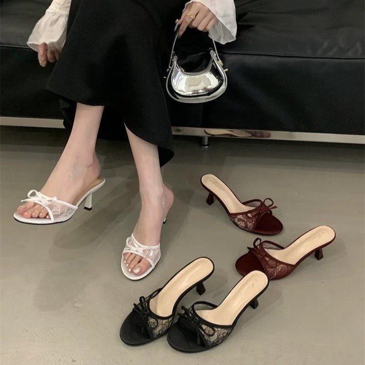 ZA's same bow tie slim heel sandals for women in the summer of 2026, new mesh breathable high heels with exposed toes, cool shoes ZA's same bow tie slim heel sandals for women in the summer of 2026, new mesh breathable high heels with exposed toes, cool shoes