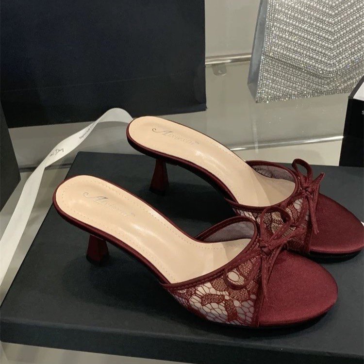 ZA's same bow tie slim heel sandals for women in the summer of 2026, new mesh breathable high heels with exposed toes, cool shoes