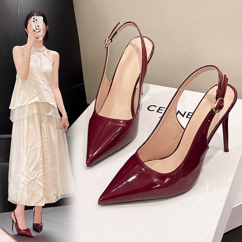 High heels, summer 2026, pointed toe, European and American large size, fine heel, high-end feel, foreign trade women's shoes, buckle sandals, women's shoes